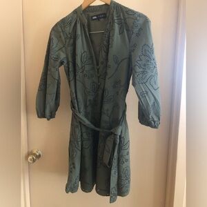 Green Eyelet Embroidered Short dress